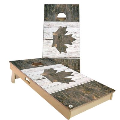 Skip's Garage Canada Flag Rustic Cornhole Set - Backyard 2x4 (Weather Bags) - Include Hole + Edge Lights