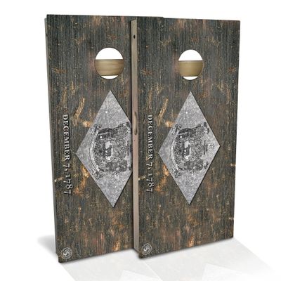 Skip's Garage Delaware Flag Vintage Cornhole Set - Backyard 2x4 (Weather Bags) - Include Case + Edge Lights