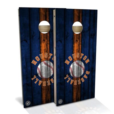 Skip's Garage Houston Themed Cornhole Set - All-Weather 2x4 (Weather Bags) - Include Case + Edge Lights