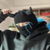 Funny Devil Horns Knitted Beanies Hat for Men Women Warm Balaclava Hat Full Face Ski Mask Hat (One Size,Black Vertical) view 2