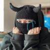 Funny Devil Horns Knitted Beanies Hat for Men Women Warm Balaclava Hat Full Face Ski Mask Hat (One Size,Black Vertical) view 3