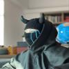 Funny Devil Horns Knitted Beanies Hat for Men Women Warm Balaclava Hat Full Face Ski Mask Hat (One Size,Black Vertical) view 4