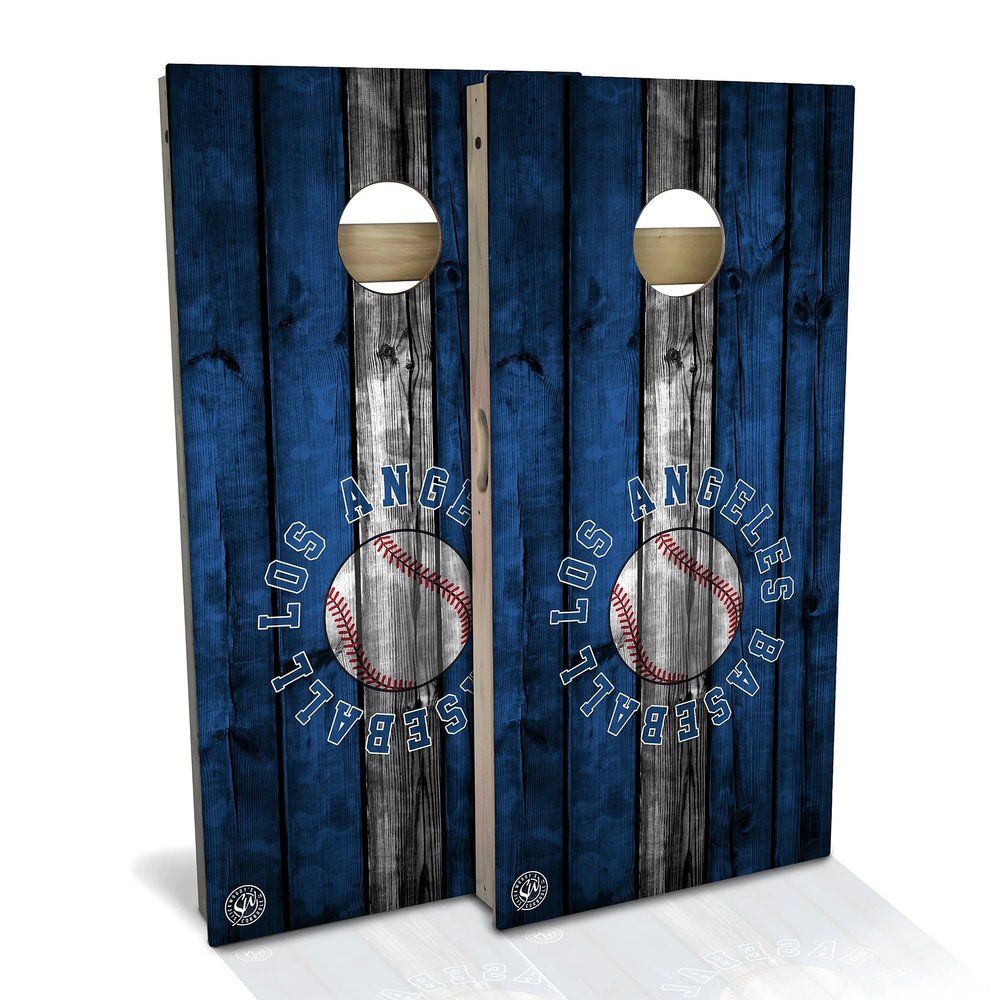 Skip's Garage Los Angeles Themed #4 Baseball Cornhole Set - Premium 2x4 (Corn Bags) - Include Hole Lights