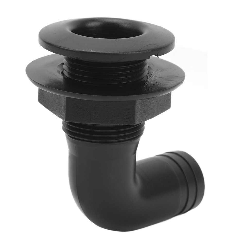Acouto 90-Degree Thru Hull Fitting, Marine Thru Hull Connector Leakproof Ergonomic Rugged 90 Thru Hull Fitting Boat Drain Plug for Yacht Boats (Black)