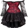 Jutrisujo Corset Top Skirt Set Dress Bustier Lace Long Sleeves Floral Plus Size Costume Halloween Women Red L view 1