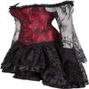 Jutrisujo Corset Top Skirt Set Dress Bustier Lace Long Sleeves Floral Plus Size Costume Halloween Women Red L view 2