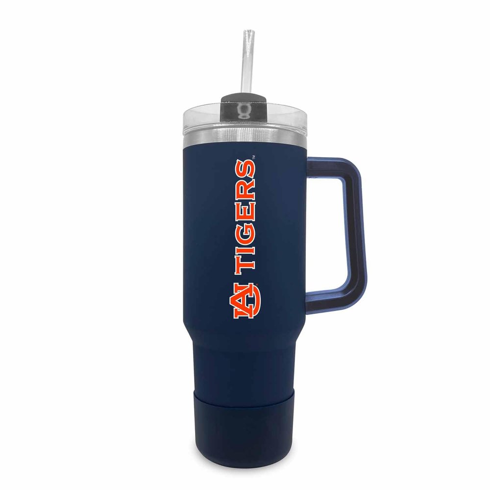 Campus Colors College & University 40 oz Travel Tumbler With Handle - Dual Option Lid With Straw - Vacuum Insulated Stainless Steel (Auburn Tigers - Navy)