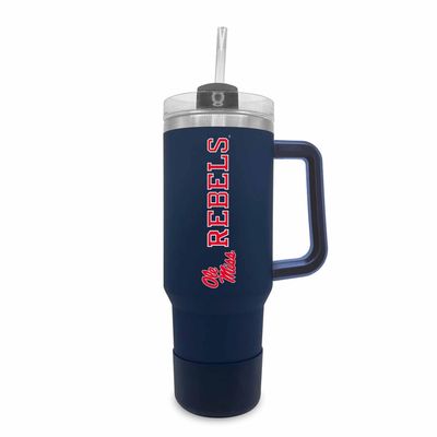 Campus Colors College & University 40 oz Travel Tumbler With Handle - Dual Option Lid With Straw - Vacuum Insulated Stainless Steel (Ole Miss Rebels - Navy)