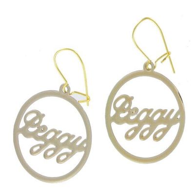 Gold Tone name 'Peggy' Pierced Earrings Or Clip Adorable Statement Jewelry Earrings for Women AG5416