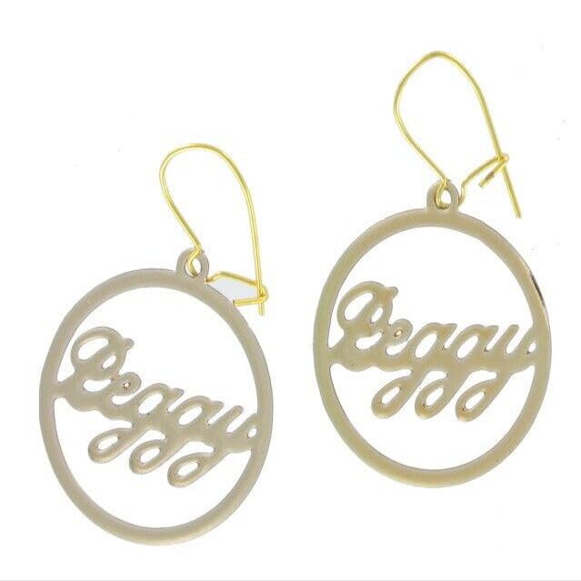 Gold Tone name 'Peggy' Pierced Earrings Or Clip Adorable Statement Jewelry Earrings for Women AG5416