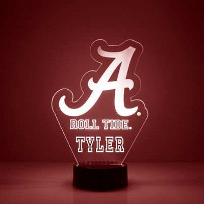 Custom University of Alabama Crimson Tide Big A LED Sign Night Light Lamp with Remote and Personalized Name or Image, Officially Licensed from the CLC by Mirror Magic Gifts, Made in the USA