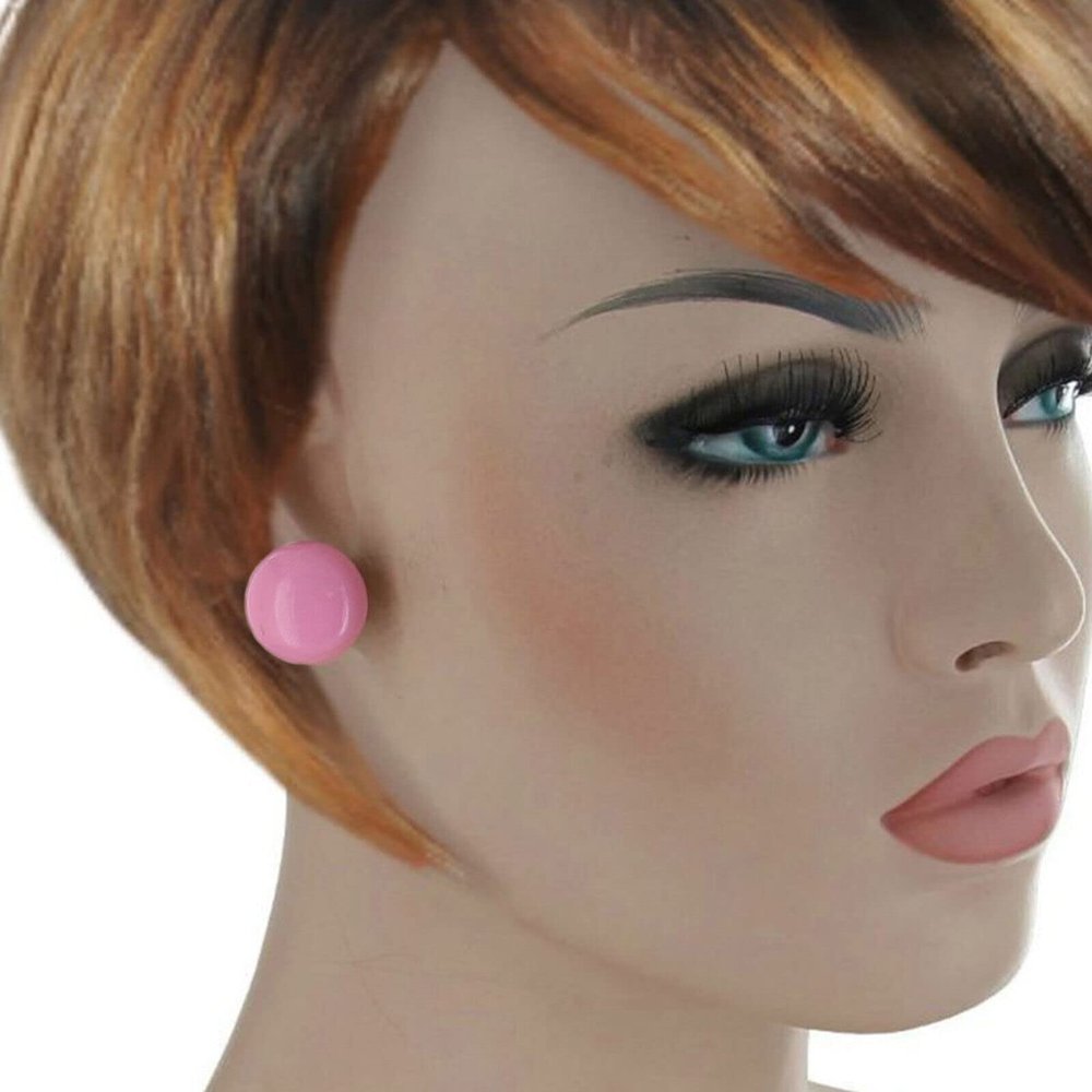 Big Button Clip On Earrings Large Plastic Pink Gumball Made In Czech 3/4' Adorable Statement Jewelry Earrings for Women AG4166
