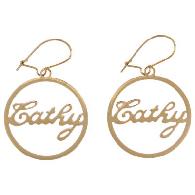 Gold Tone name 'Cathy' Pierced Earrings Or Clip Adorable Statement Jewelry Earrings for Women AG4587