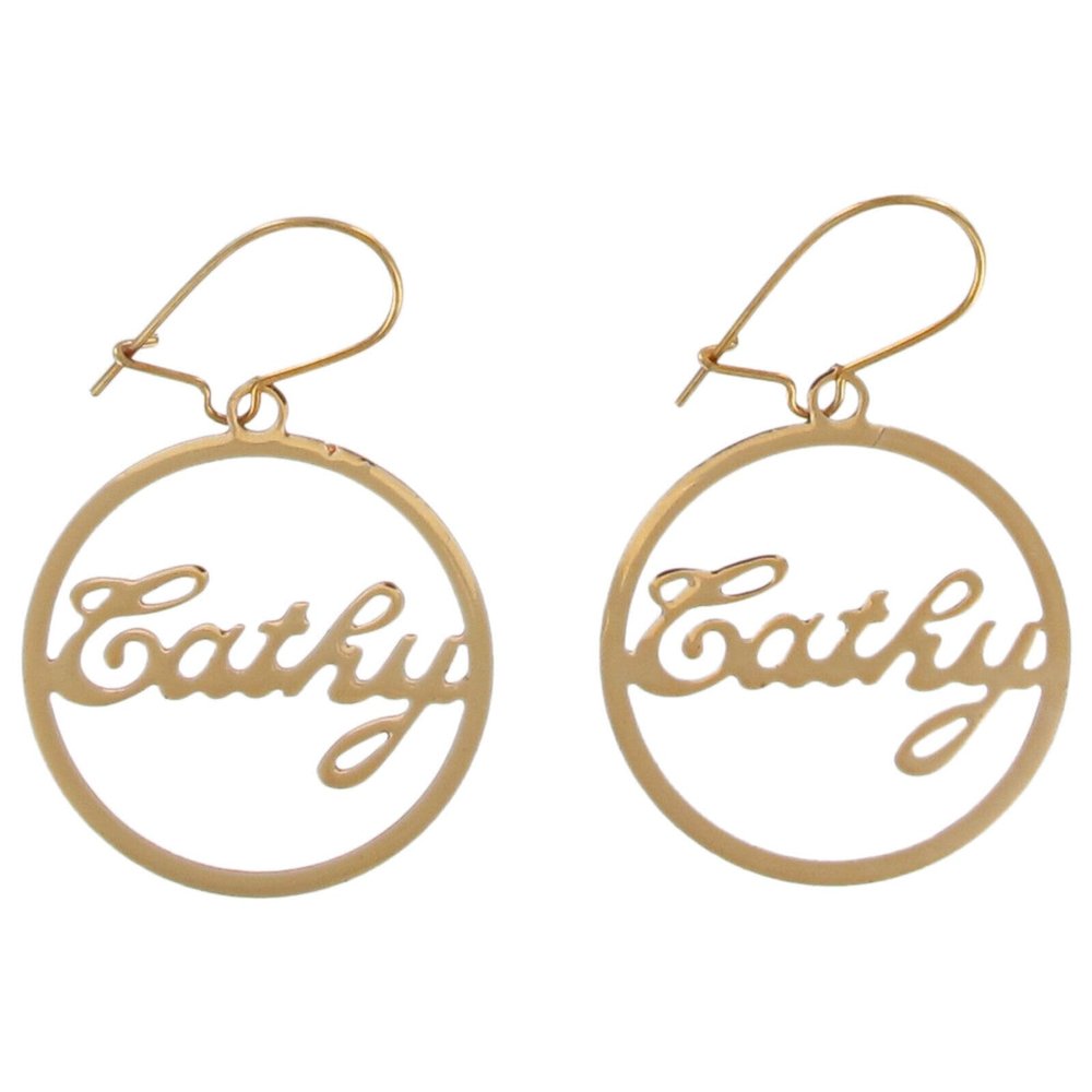 Gold Tone name 'Cathy' Pierced Earrings Or Clip Adorable Statement Jewelry Earrings for Women AG4587