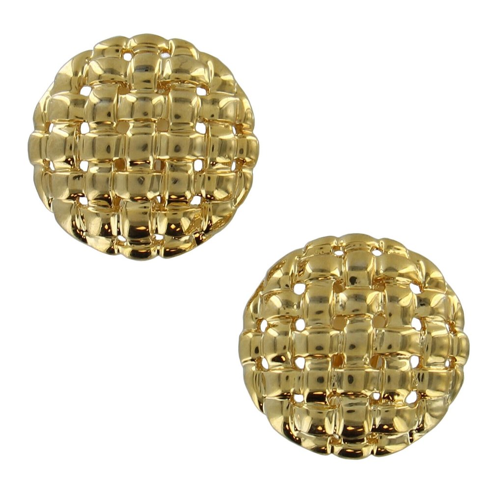 Large Gold Tone Round Basket Weave Textured Clip On Earrings 1/2' Vintage Adorable Statement Jewelry Earrings for Women AG4717