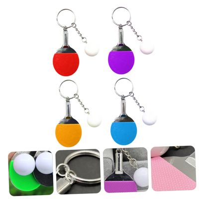 Amosfun 4pcs Table Tennis Racket Keychain Id Lanyard for Bag Cute Tennis Keychain Key Chain Decoration Random Color