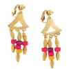 Vintage Clip On Chandelier Earrings Gold Tone Beaded Pink Purple Yellow 3' Adorable Statement Jewelry Earrings for Women AG4549 view 1