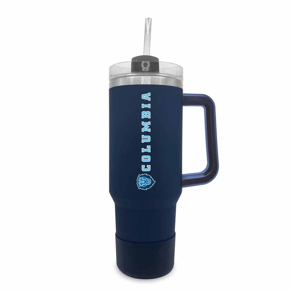 Campus Colors College & University 40 oz Travel Tumbler With Handle - Dual Option Lid With Straw - Vacuum Insulated Stainless Steel (Columbia Lions - Navy)