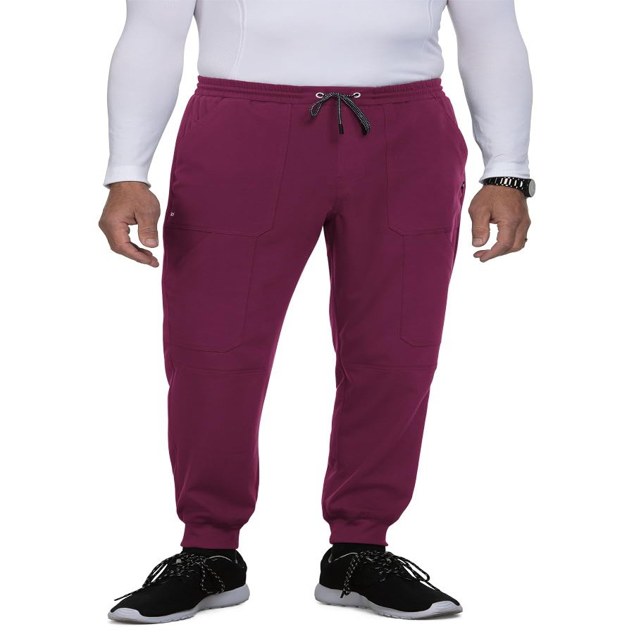 KOI Next Gen Day to Night Men's 7-Pocket Jogger Scrub Pants Wine Medium Tall