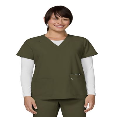 KOI Next Gen Hustle and Heart Women's 3-Pocket Stretch Scrub Top Olive Green X-Small