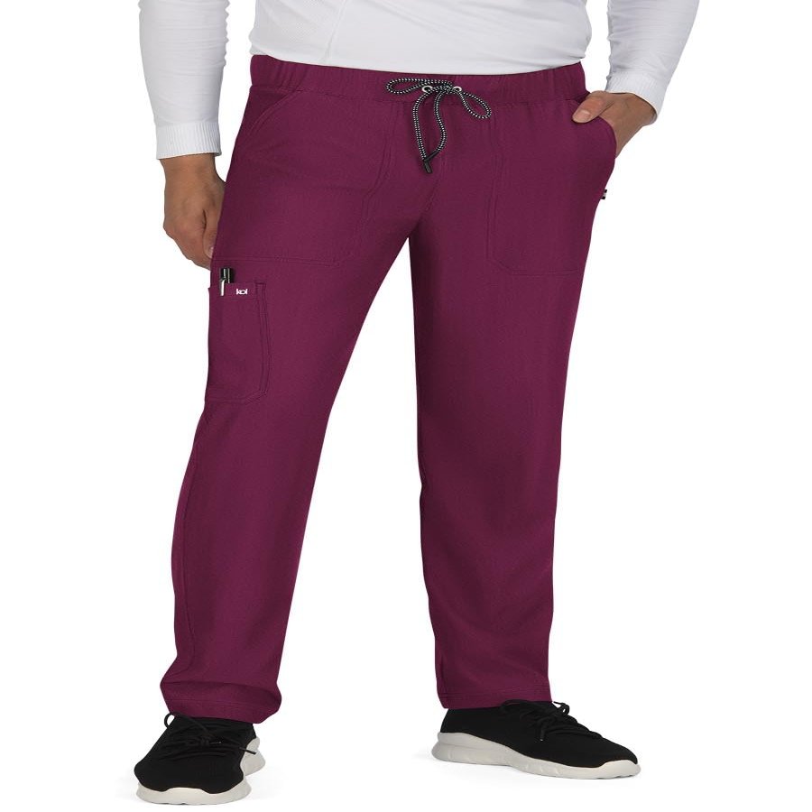 KOI Next Gen Make It Happen Men's 6-Pocket Scrub Pants Wine X-Large Short