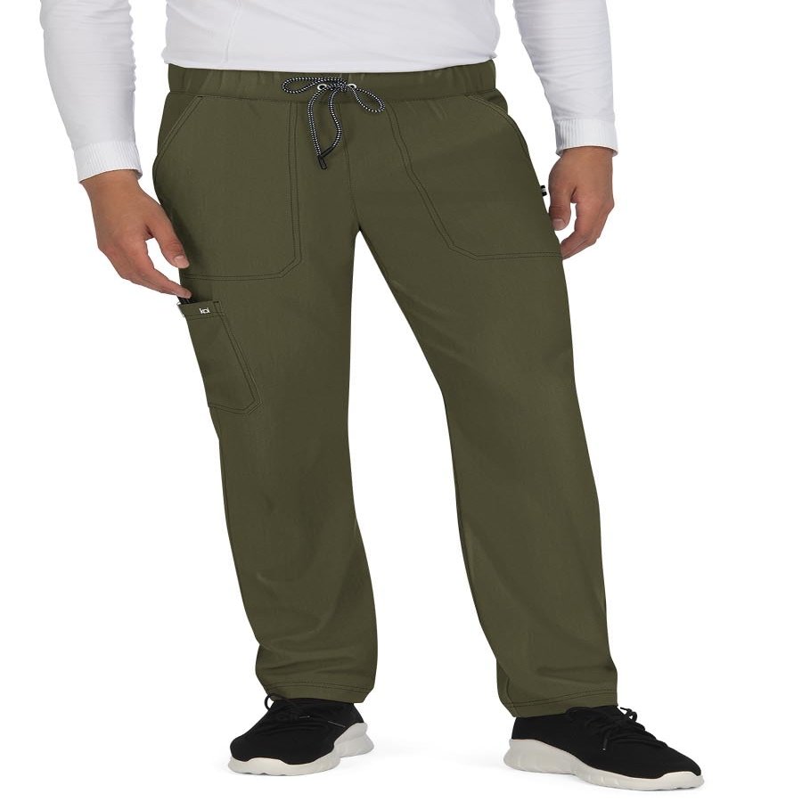 KOI Next Gen Make It Happen Men's 6-Pocket Scrub Pants Olive Green X-Large Short