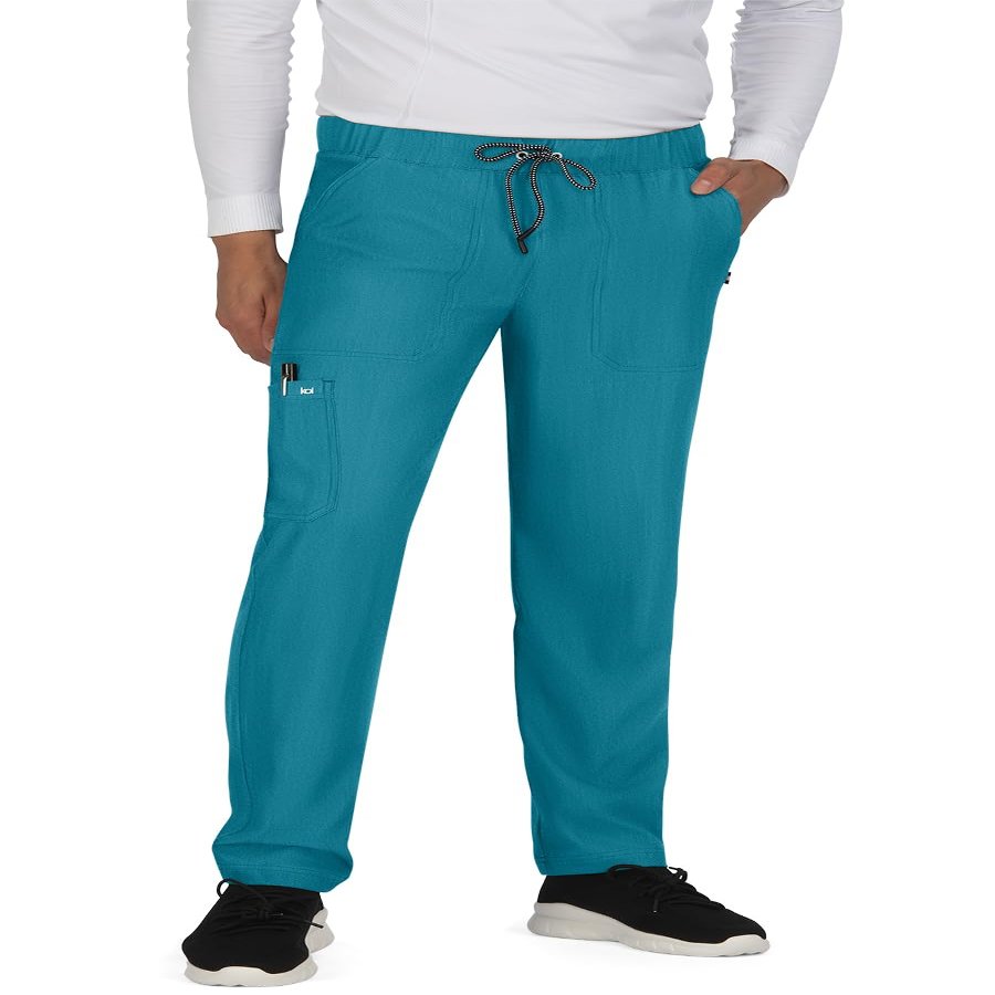 KOI Next Gen Make It Happen Men's 6-Pocket Scrub Pants Teal Medium Tall