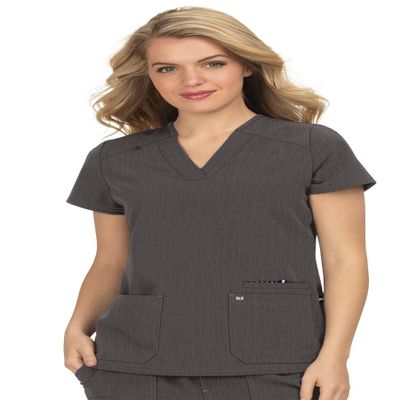 KOI Next Gen Hustle and Heart Women's 3-Pocket Stretch Scrub Top Heather Grey Medium