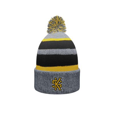 Sport Your Gear Kennesaw State Owls Prime Cuffed Fold Over Pom Pom Winter Knit Beanie (KSU, One Size)