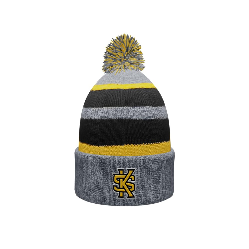 Sport Your Gear Kennesaw State Owls Prime Cuffed Fold Over Pom Pom Winter Knit Beanie (KSU, One Size)