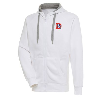 Antigua Men's White Denver Broncos Throwback Logo Victory Full-Zip Hoodie