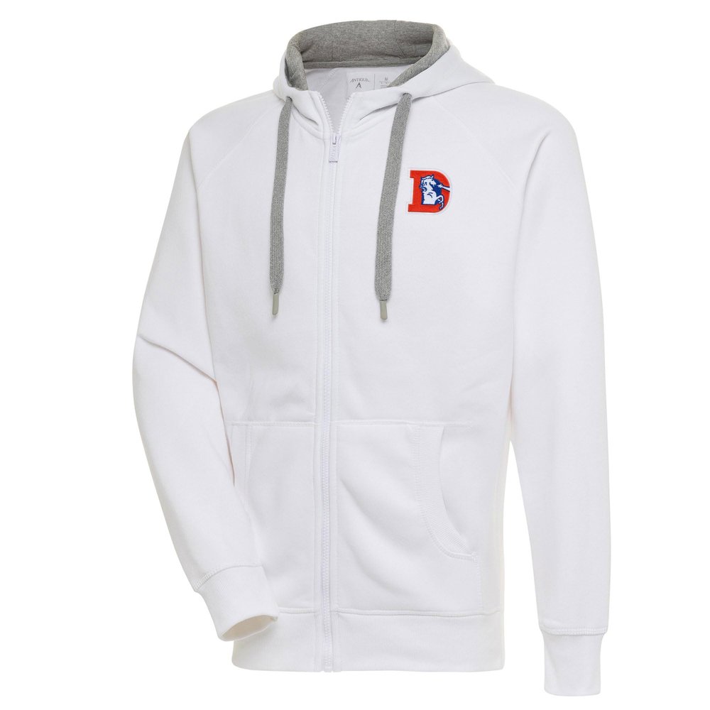 Antigua Men's White Denver Broncos Throwback Logo Victory Full-Zip Hoodie