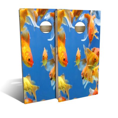 Skip's Garage Gold Fish Cornhole Set - Premium 2x4 (Weather Bags) - Include Case + Hole Lights