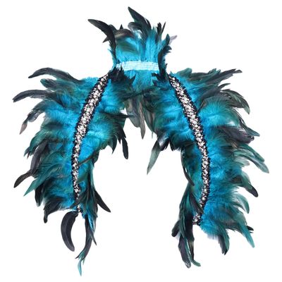 BANSSGOTH Women's Feathers Shawl Scarf Punk Gothic Halloween Carnival Party Fashion Shawl Scarf Wire Harness Accessorie (Sky Blue A)