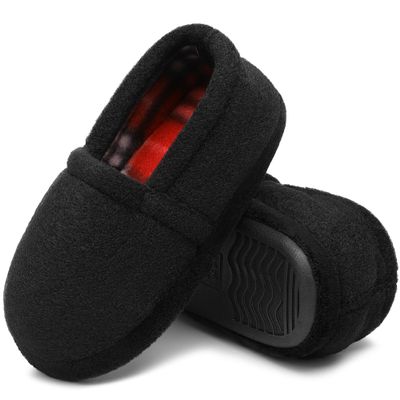 Tuboom Boy's Slippers Little/Big Kid House Shoes with Cozy Memory Indoor Outdoor color black size 13-1