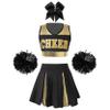 JIZYO Youth Cheerleading Fancy Dance Costume Schoolgirls Cheer Leader Uniform Dress Crop Top with Pleated Skirt and Pom Poms A Black F 16 Years view 1