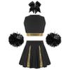 JIZYO Youth Cheerleading Fancy Dance Costume Schoolgirls Cheer Leader Uniform Dress Crop Top with Pleated Skirt and Pom Poms A Black F 16 Years view 2