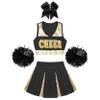 JIZYO Youth Cheerleading Fancy Dance Costume Schoolgirls Cheer Leader Uniform Dress Crop Top with Pleated Skirt and Pom Poms A Black F 16 Years view 3