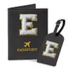 COSHAYSOO Black Passport Cover and Luggage Tag Set TSA Approved with Her Initial Chenille Letter Patch for Big Little Girls Sister Daughter, Hawaii Travel Bag Backpack Suitcase Identifier (E) view 1