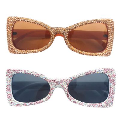 helena Oversized Cat Eye Rhinestone Sunglasses For Women Fashion Butterfly Sparkling Diamond Sexy Shades Sun Glasses (pink+tea)