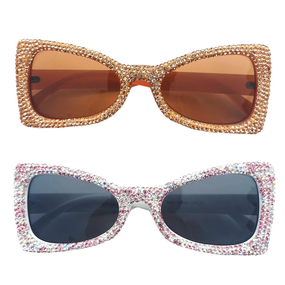helena Oversized Cat Eye Rhinestone Sunglasses For Women Fashion Butterfly Sparkling Diamond Sexy Shades Sun Glasses (pink+tea)