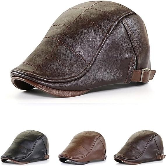 2023 Trendy Leather Beret, Fashion Warm Hat Adjustable Stylish Leather Beret for Men and Women (Dark Brown)