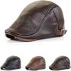 2023 Trendy Leather Beret, Fashion Warm Hat Adjustable Stylish Leather Beret for Men and Women (Dark Brown) view 1