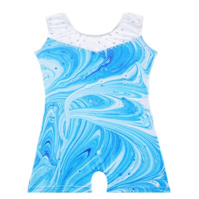 Belovance Leotards for Girls Gymnastcis Dance Outfit 7-8 Kid Child Sleeveless Sparkle Blue Marble Biketard (Blue Marble, 7-8 Years)