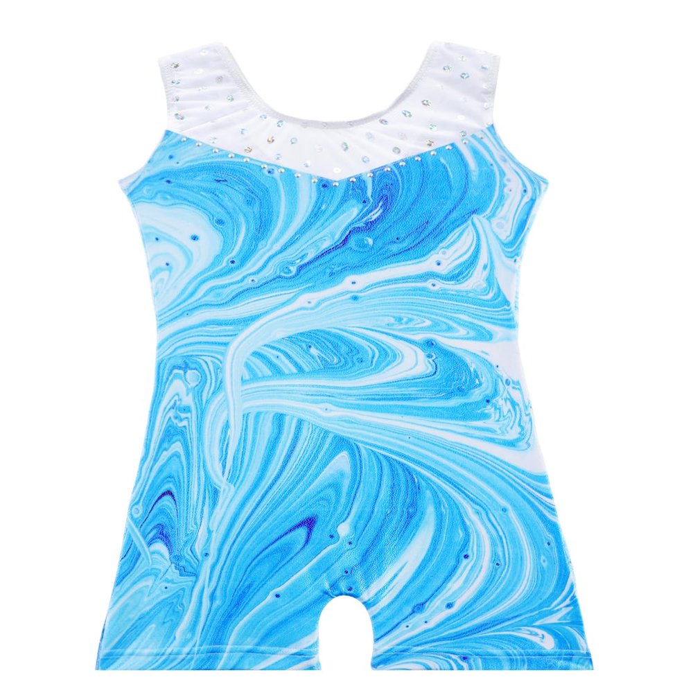 Belovance Leotards for Girls Gymnastcis Dance Outfit 7-8 Kid Child Sleeveless Sparkle Blue Marble Biketard (Blue Marble, 7-8 Years)