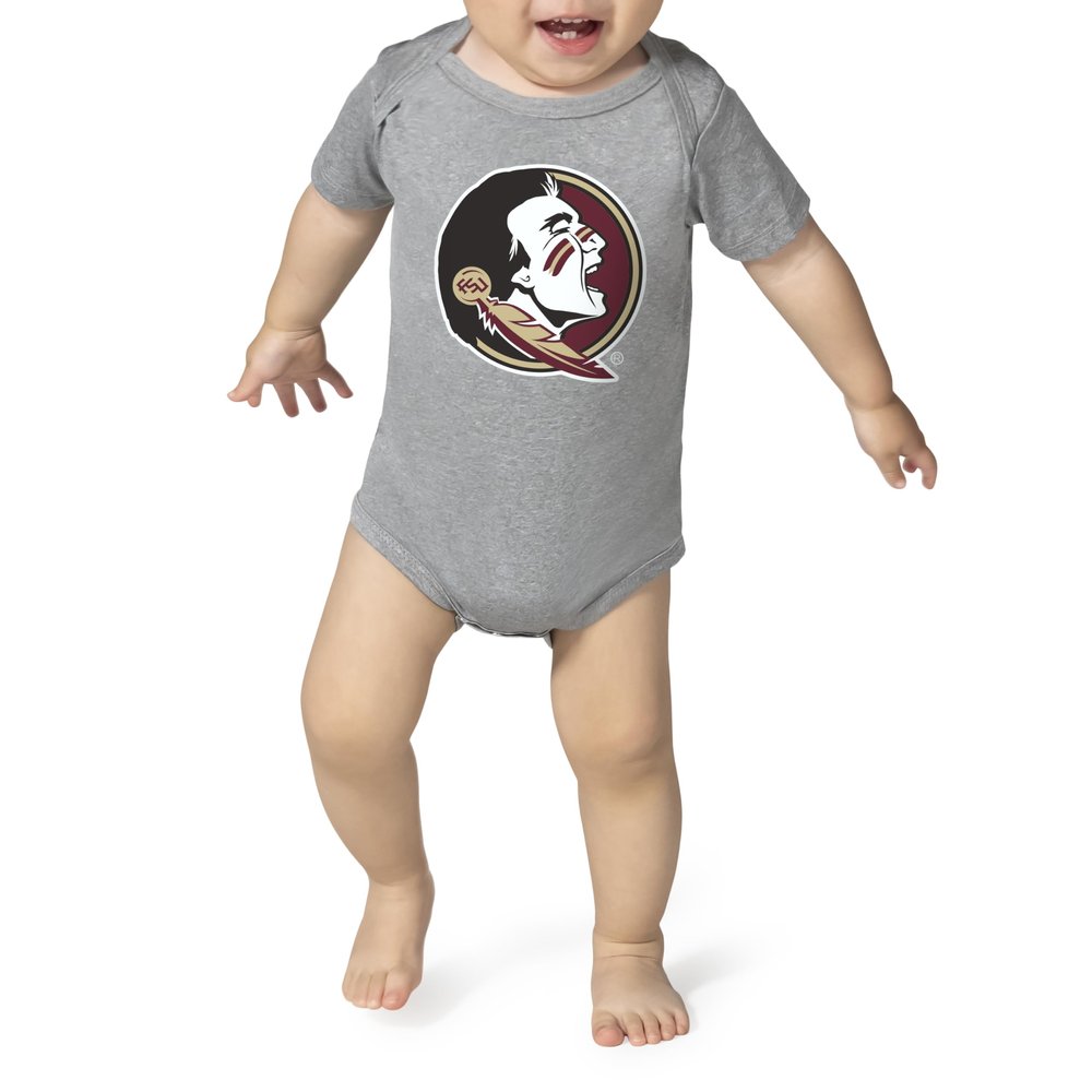 Little King NCAA Short Sleeve Tech Bodysuit-Big Logo -100% Polyester-Florida State-Oxford-12 Months