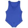 Linjinx Women's Glossy High Cut Bodysuit Sleeveless One-Piece Workout Fitness Gymnastics Leotard Blue A X-Large view 3