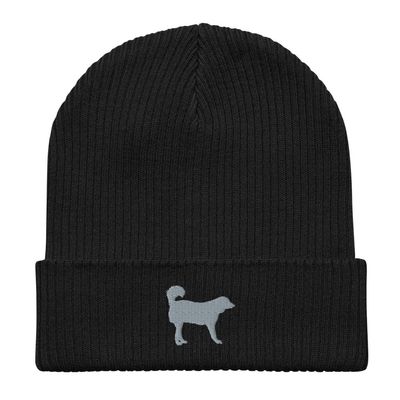 Akbash Beanie, Embroidered Unisex 100% Organic Cotton Ribbed Beanie, Akbash Gifts. Black