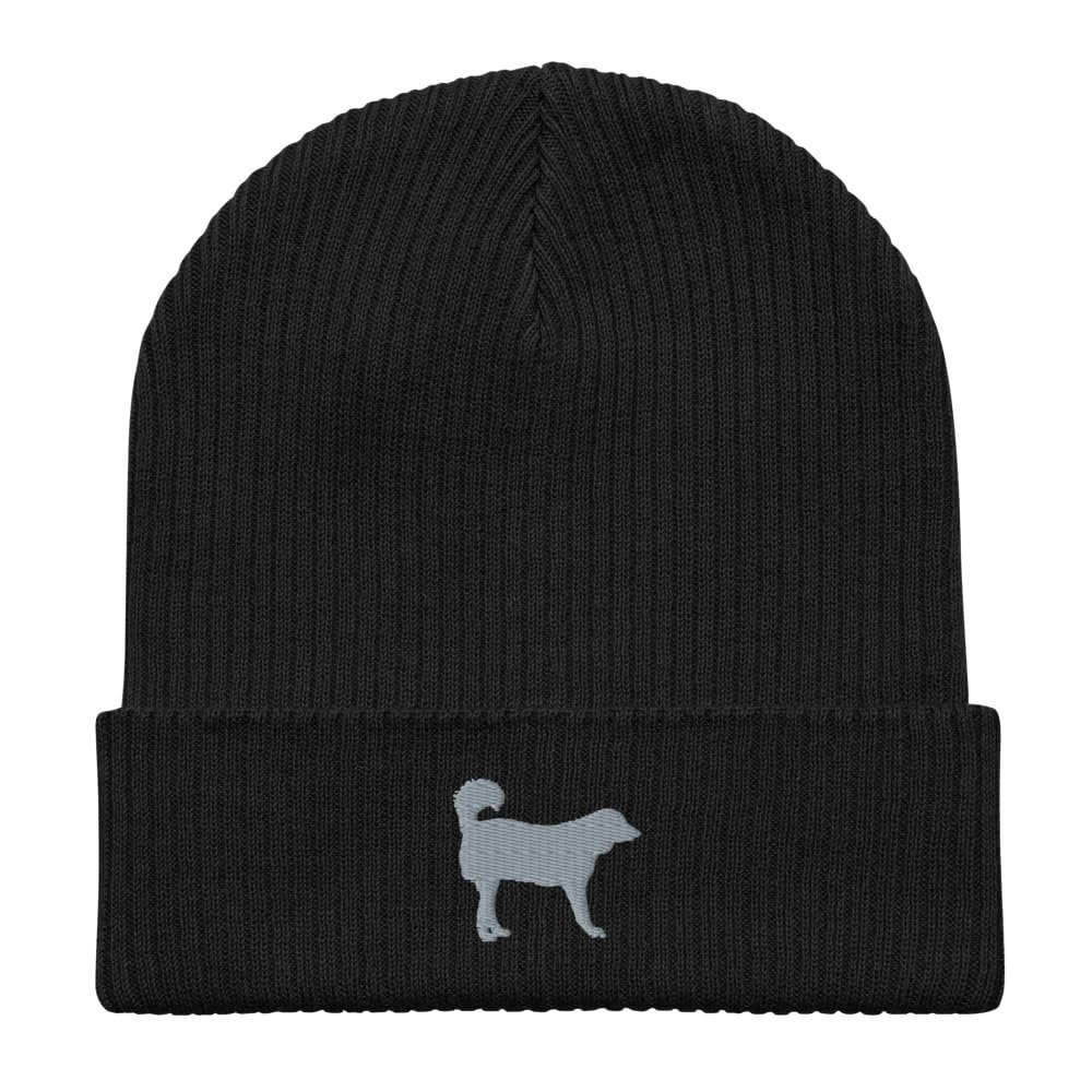 Akbash Beanie, Embroidered Unisex 100% Organic Cotton Ribbed Beanie, Akbash Gifts. Black