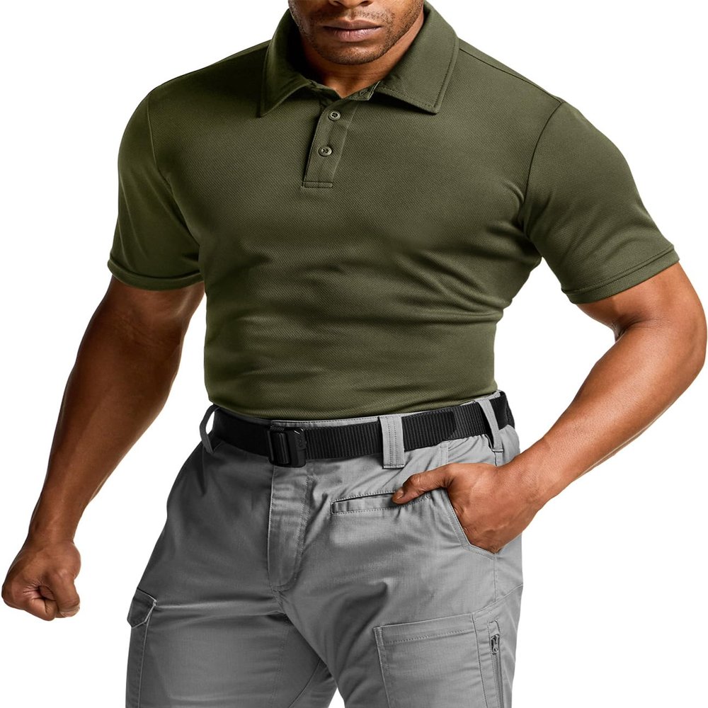 CQR Men's Polo Shirts, Tactical Short Sleeve Golf Performance Shirts, Lightweight Dry Fit UPF 50+ Pique, Frost Basic Army Green, XX-Large